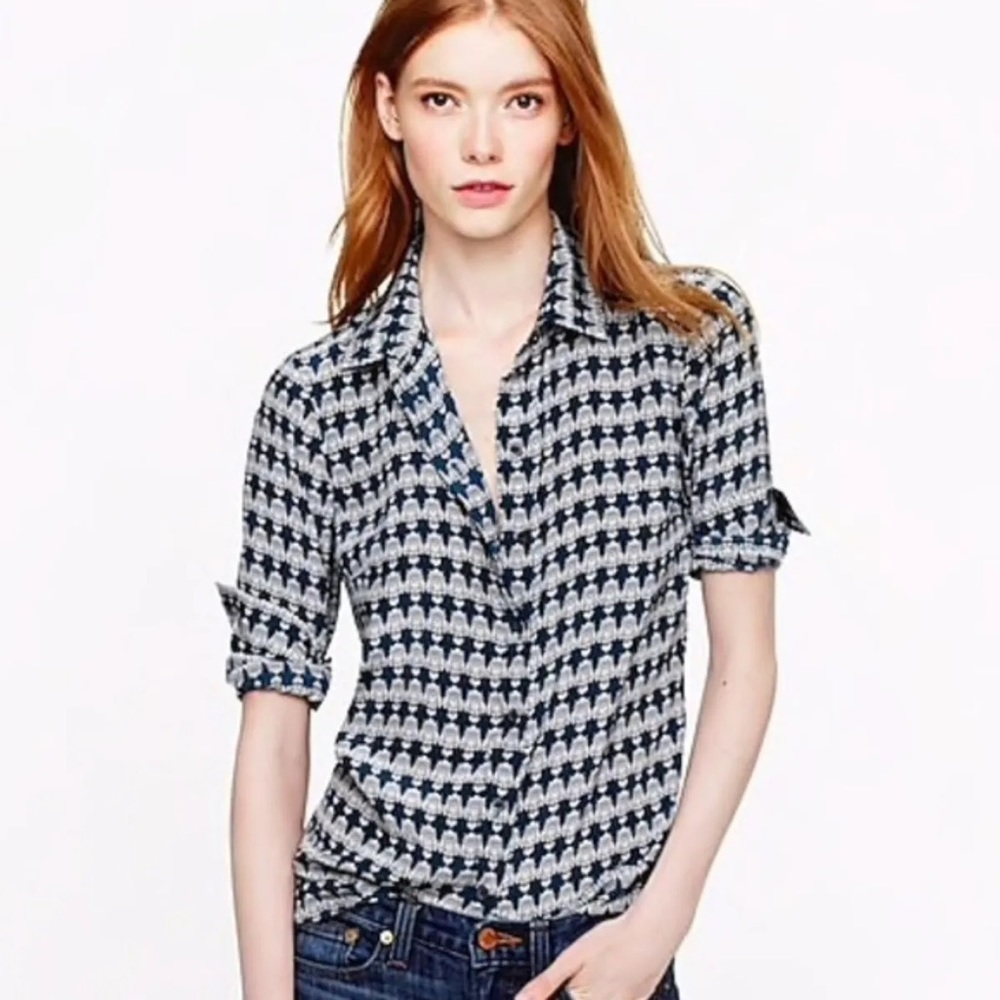 J Crew Silk Owl Print Blouse